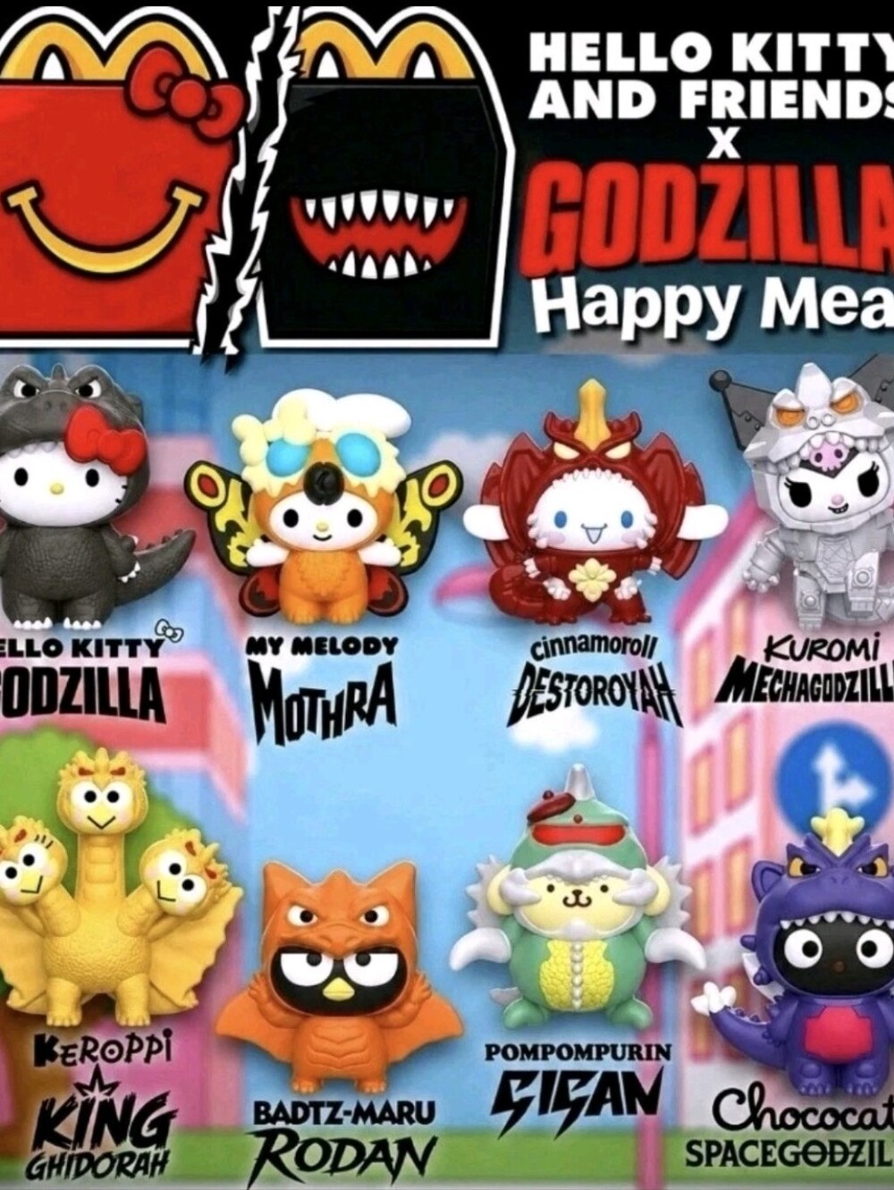 Mcdonalds Hello Kitty Godzilla Complete Set